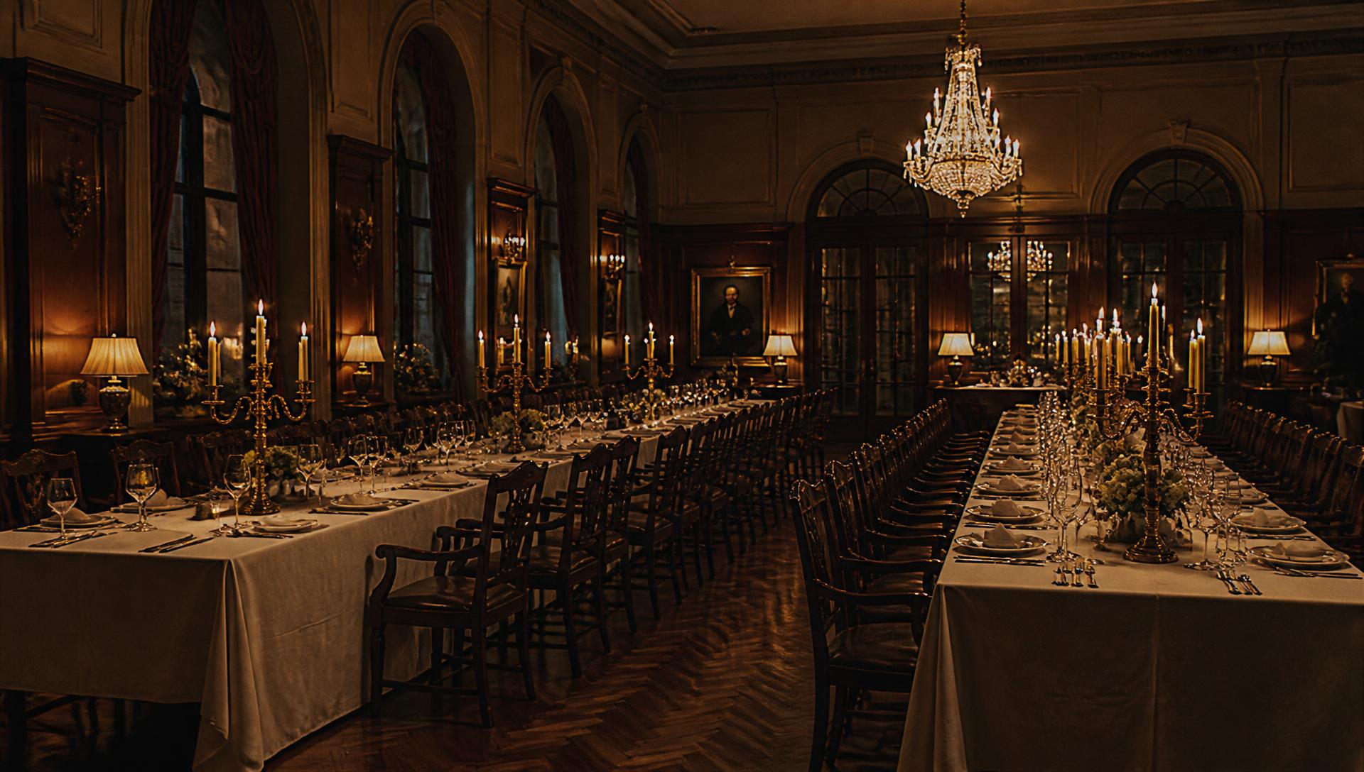 Banquet hall dressed for a wedding reception