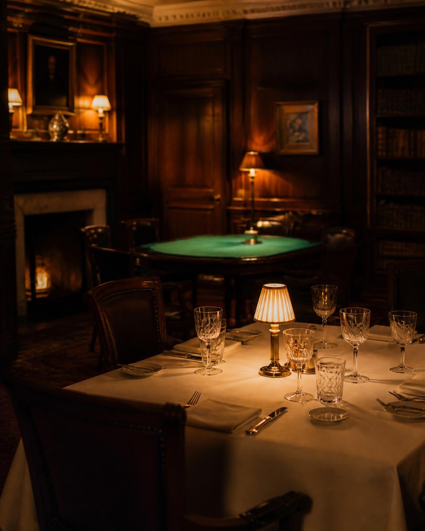 Table set for dinner in the club dining room